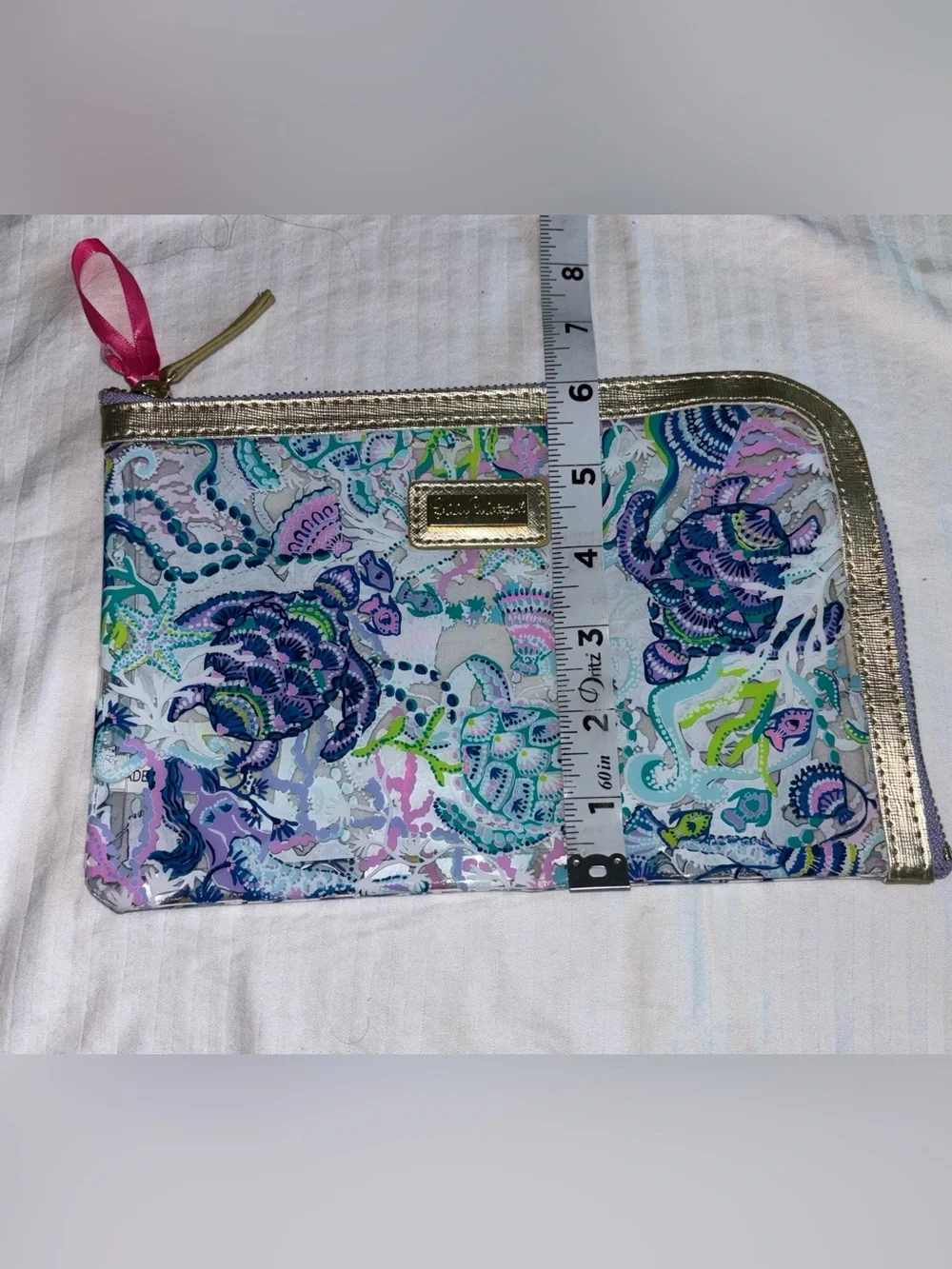 LILLY PULITZER Clear Zippered Storage Pouch Purple, Teal Sea Turtles O/S
